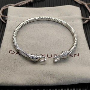 David Yurman 4mm Silver Rhinestone Hook Bracelet